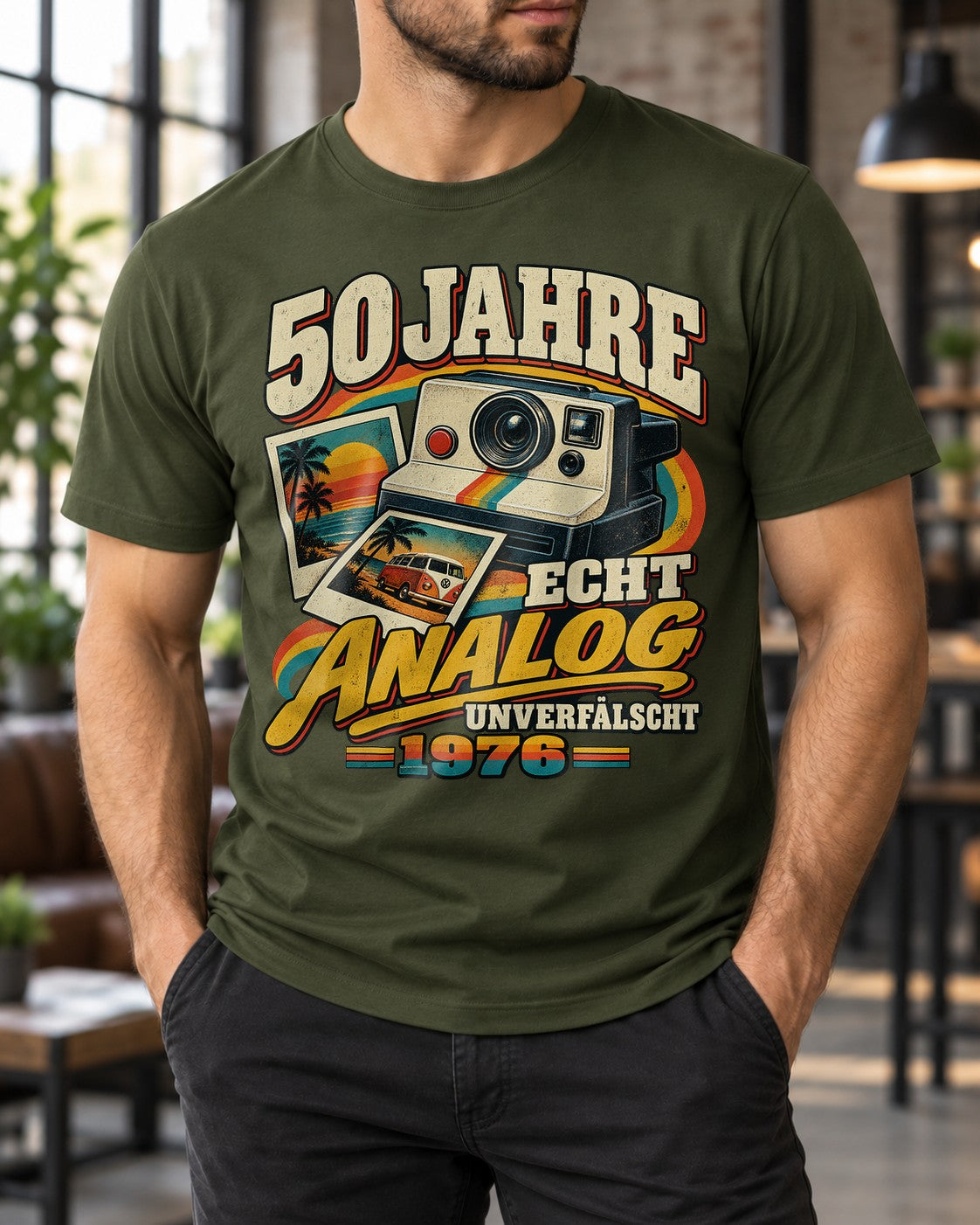 50 Jahre Echt Analog 1976 T-Shirt Herren Vintage Geburtstag Retro Kamera Polaroid Geschenk zum 50. Geburtstag