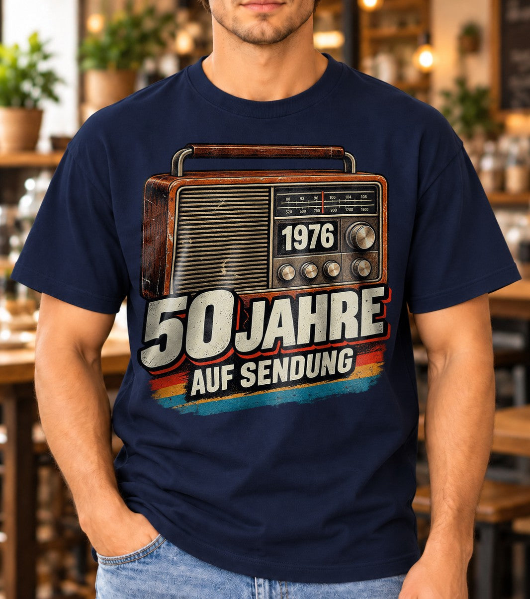 50 Jahre auf Sendung T-Shirt 1976 Geburtstag Geschenk Retro Radio Vintage Herren Damen