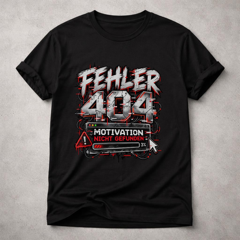Fehler 404 Motivation Nicht Gefunden T-Shirt Herren Lustig, IT Nerd Funshirt, Gamer Büro Humor Geschenk