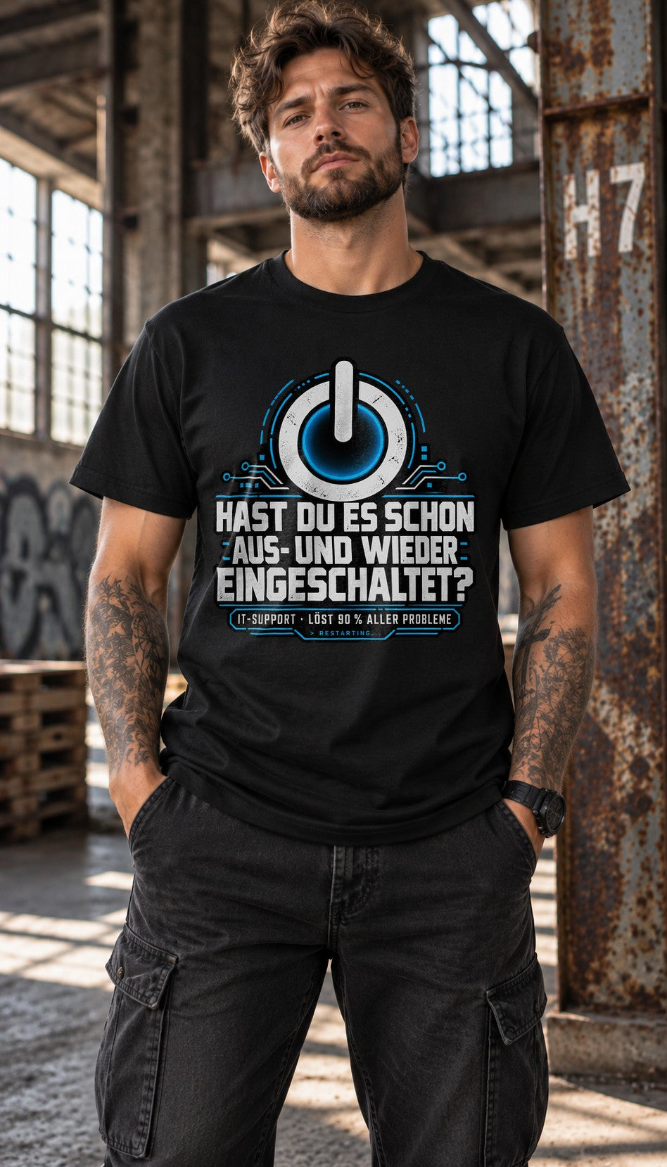 IT Support T-Shirt lustig Herren, Hast du es schon aus und wieder eingeschaltet, Nerd Technik Geschenk, Admin Spruchshirt