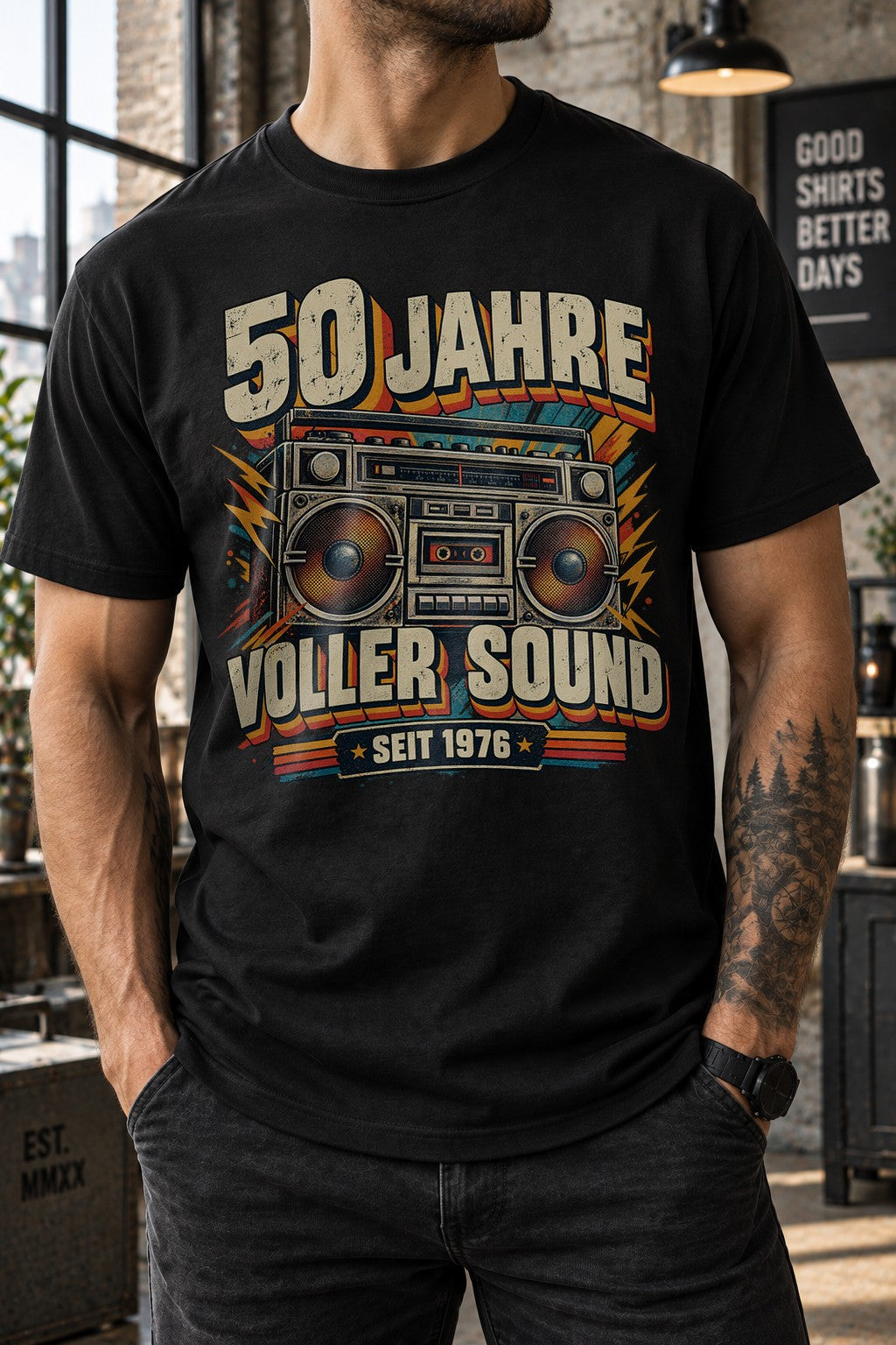 50 Jahre voller Sound T-Shirt 1976 Vintage Boombox Geburtstag Shirt Retro Geschenk zum 50. Geburtstag Herren