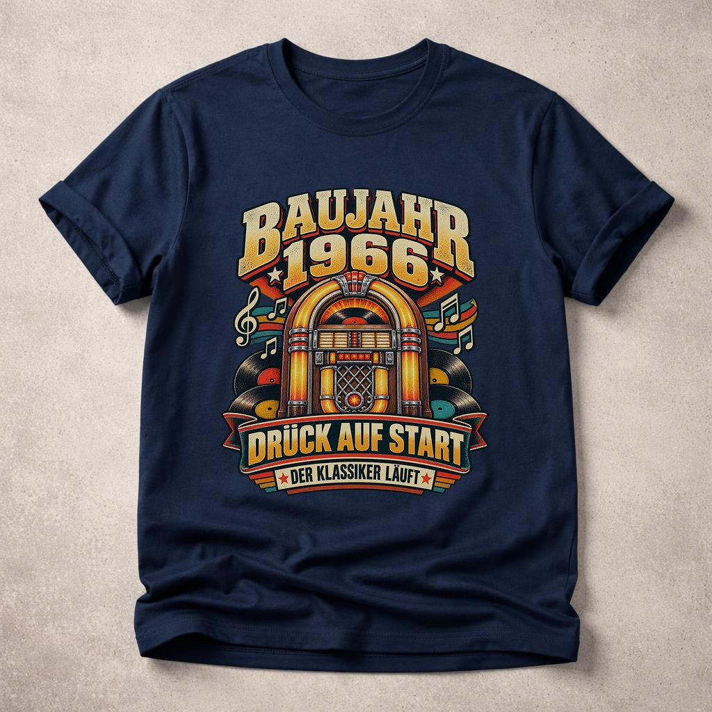Baujahr 1966 T-Shirt Herren Retro Jukebox Geburtstag Shirt Druck auf Start Der Klassiker läuft Geschenk Mann