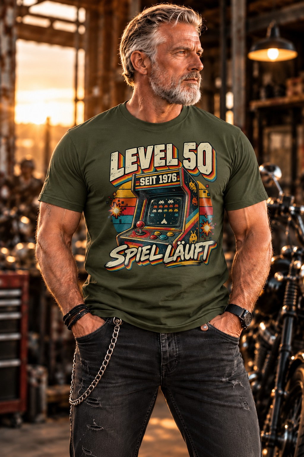 Level 50 Seit 1976 Spiel Laeuft T-Shirt, Retro Gamer Geburtstag 50, Vintage Arcade Shirt fuer Maenner und Frauen
