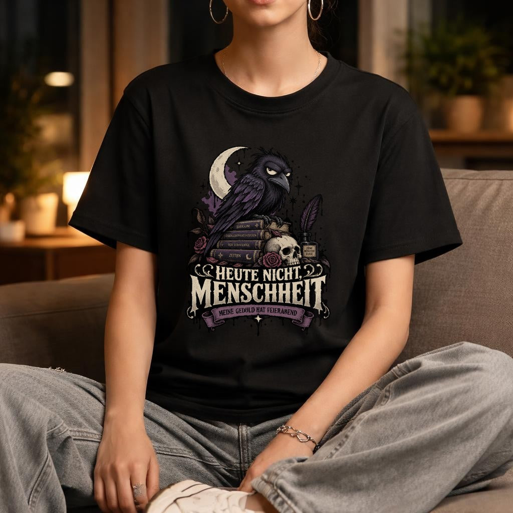 Heute Nicht Menschheit T-Shirt Damen Oversized Gothic Raven Shirt Schwarz Humor Dark Academia Geschenk