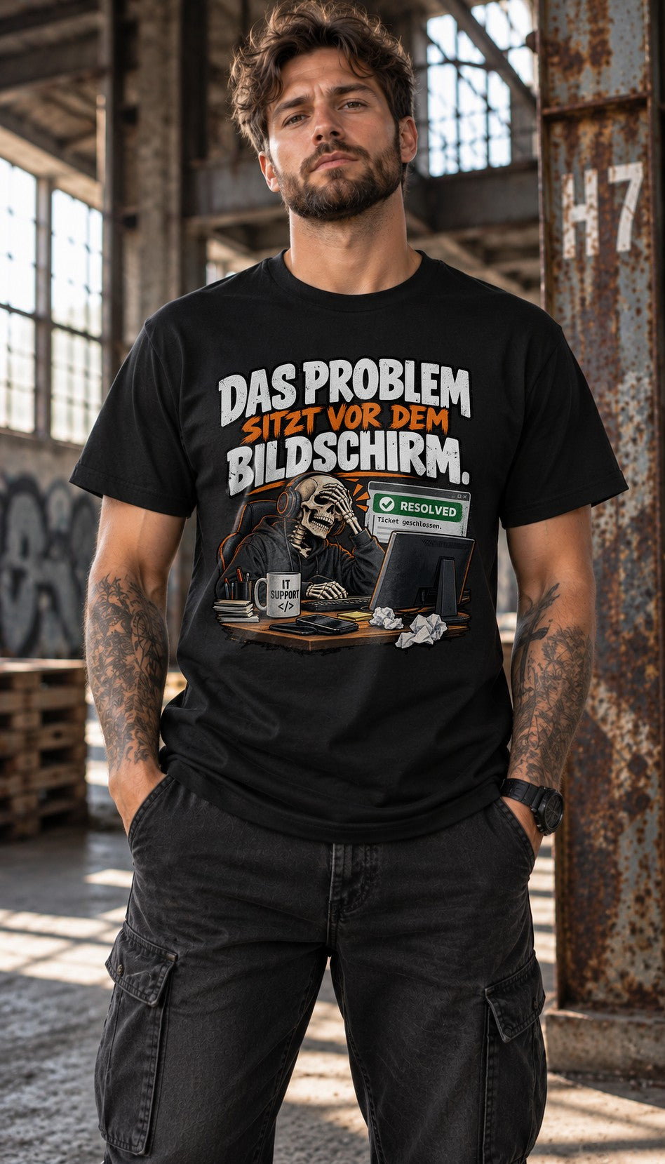 IT Support T-Shirt lustig, Das Problem sitzt vor dem Bildschirm, Nerd Spruch Shirt Admin Helpdesk Geschenk Herren