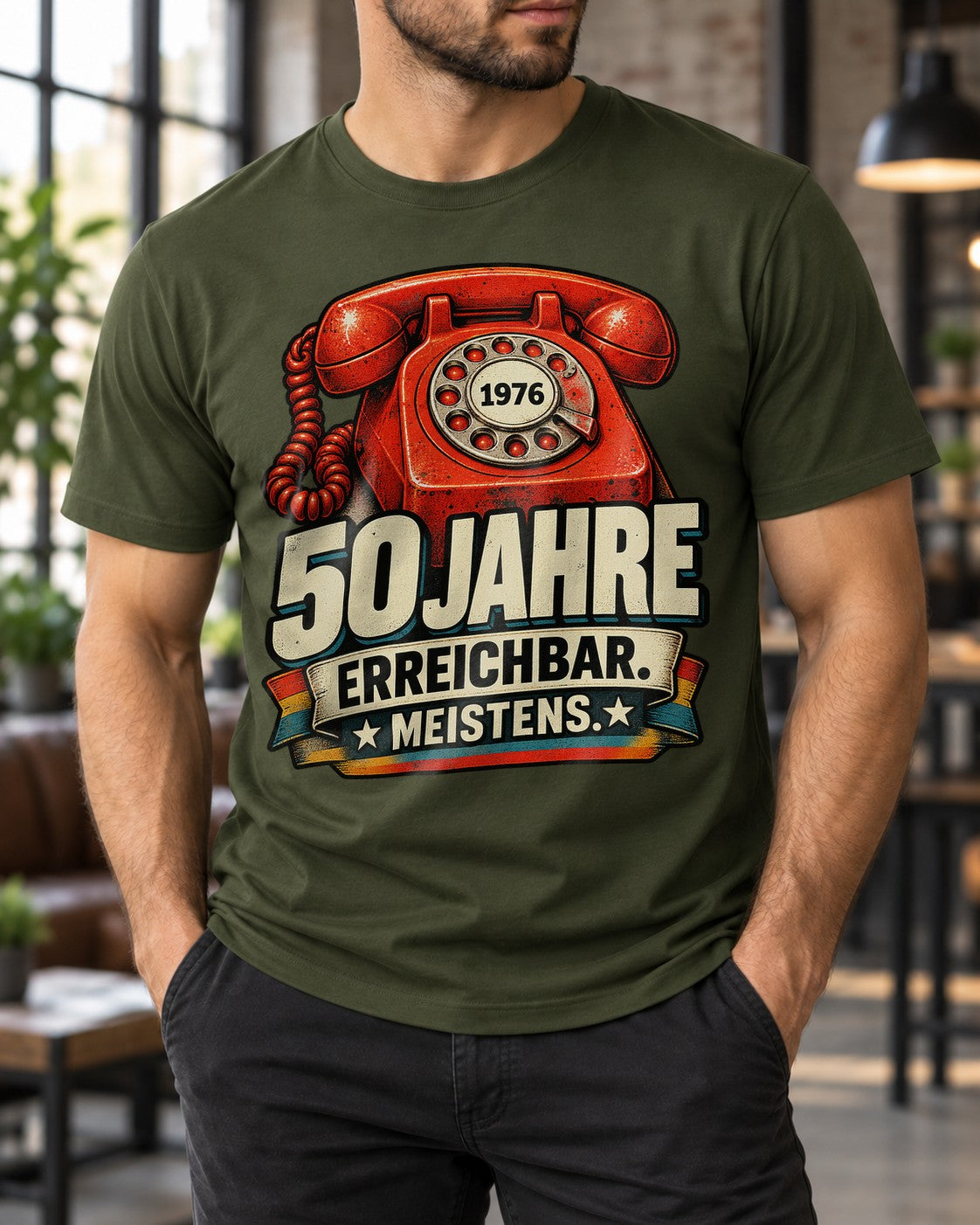 50 Jahre erreichbar meistens T-Shirt 1976 Geburtstag Retro Telefon Lustig Herren Damen Geschenk zum 50. Geburtstag