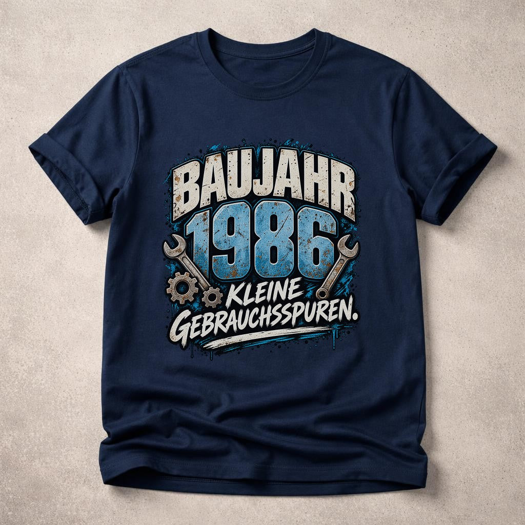 Baujahr 1986 T-Shirt Herren lustig, Kleine Gebrauchsspuren, Geburtstag Shirt 39 Jahre, Schrauber Geschenk Mann