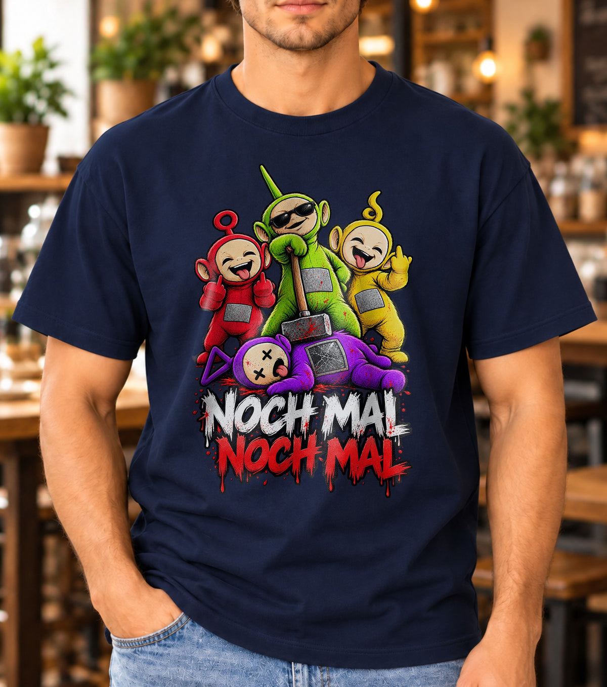 Nochmal Nochmal Shirt mit Horror Cartoon Motiv - schwarzes Fun T-Shirt fuer Kult TV Fans