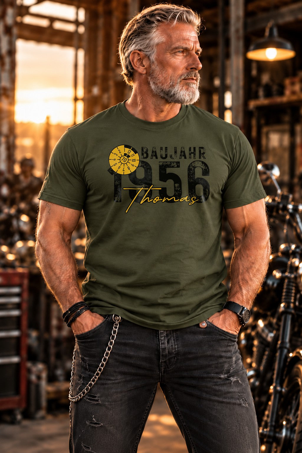 Personalisiertes 70 Jahre T-Shirt mit Name und Wunschjahr - Jahrgang 1956 Geburtstags-Shirt fuer Opa Oma zum 70 Geburtstag