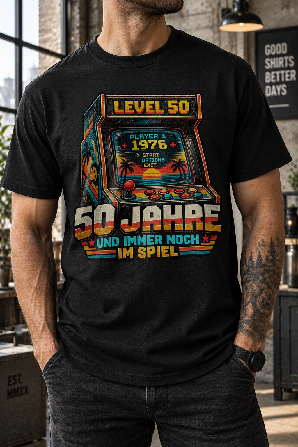 50 Jahre und immer noch im Spiel T-Shirt, Level 50 Geburtstag Shirt Herren, Gamer Geschenk 1976 Retro Arcade
