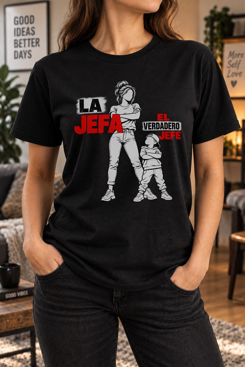 La Jefa El Verdadero Jefe T-Shirt Damen, Lustiges Mama Sohn Shirt, Spanisches Muttertag Geschenk