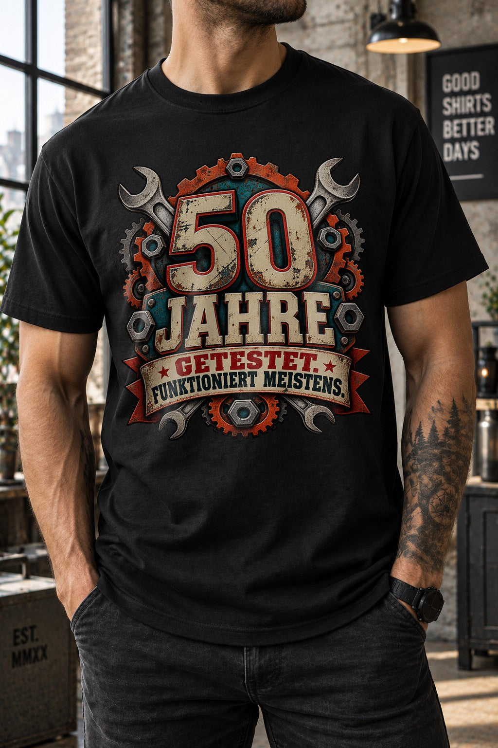 50 Jahre getestet funktioniert meistens T-Shirt, lustiges 50 Geburtstag Shirt, Schrauber Werkstatt Geschenk Mann