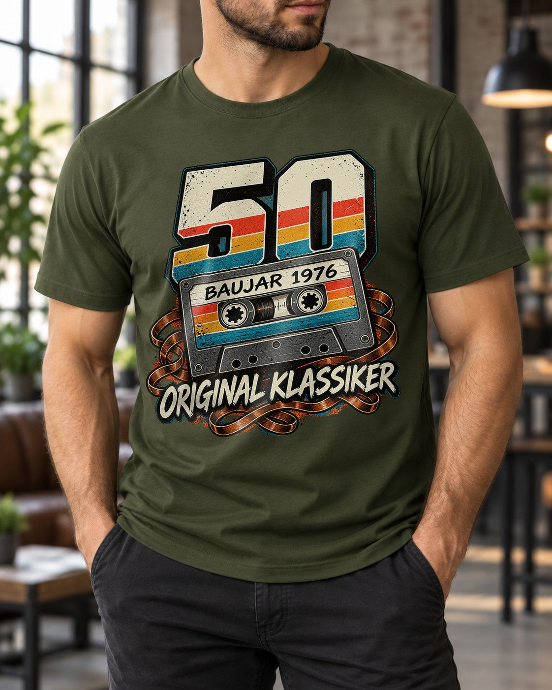 50 Baujahr 1976 Original Klassiker T-Shirt Herren Vintage Kassette Geburtstag Geschenk Retro 70er Shirt