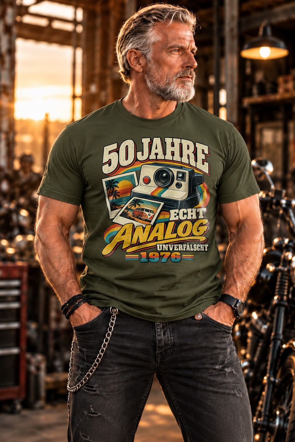 50 Jahre Echt Analog 1976 T-Shirt Herren Vintage Geburtstag Retro Kamera Polaroid Geschenk zum 50. Geburtstag