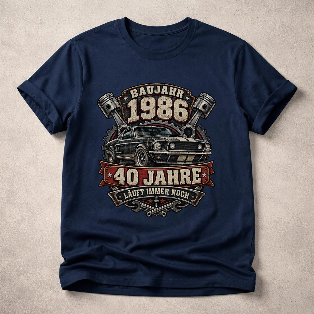 Baujahr 1986 40 Jahre läuft immer noch T-Shirt Herren, Geburtstag 40, Auto Schrauber Vintage Geschenk