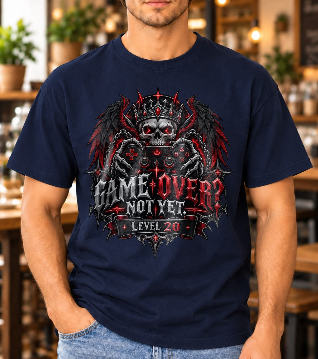 Personalisiert Gamer Geburtstag T-Shirt Game Over Not Yet Level Alter frei wählbar Gothic Geschenk