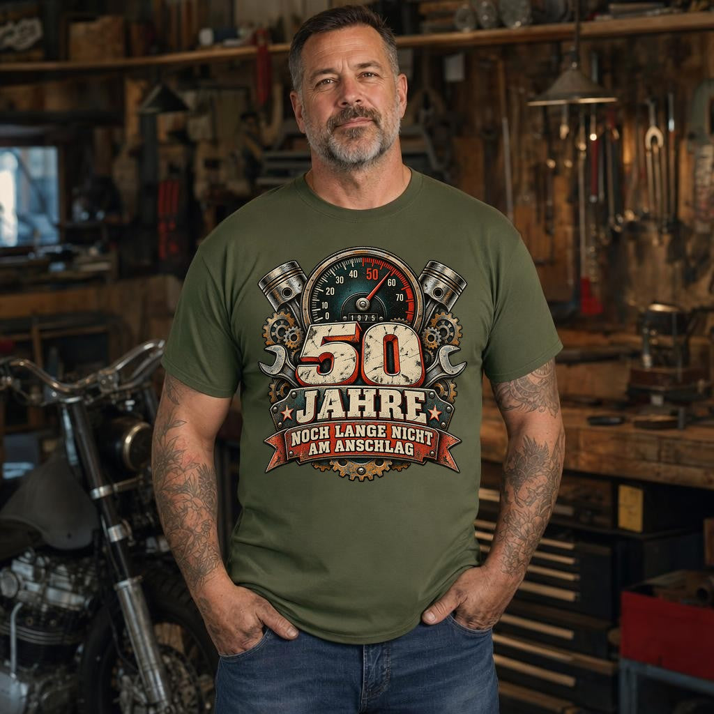 50 Jahre Noch Lange Nicht Am Anschlag T-Shirt, Lustiges 50. Geburtstag Männer Geschenk, Schrauber Auto Mechaniker Shirt