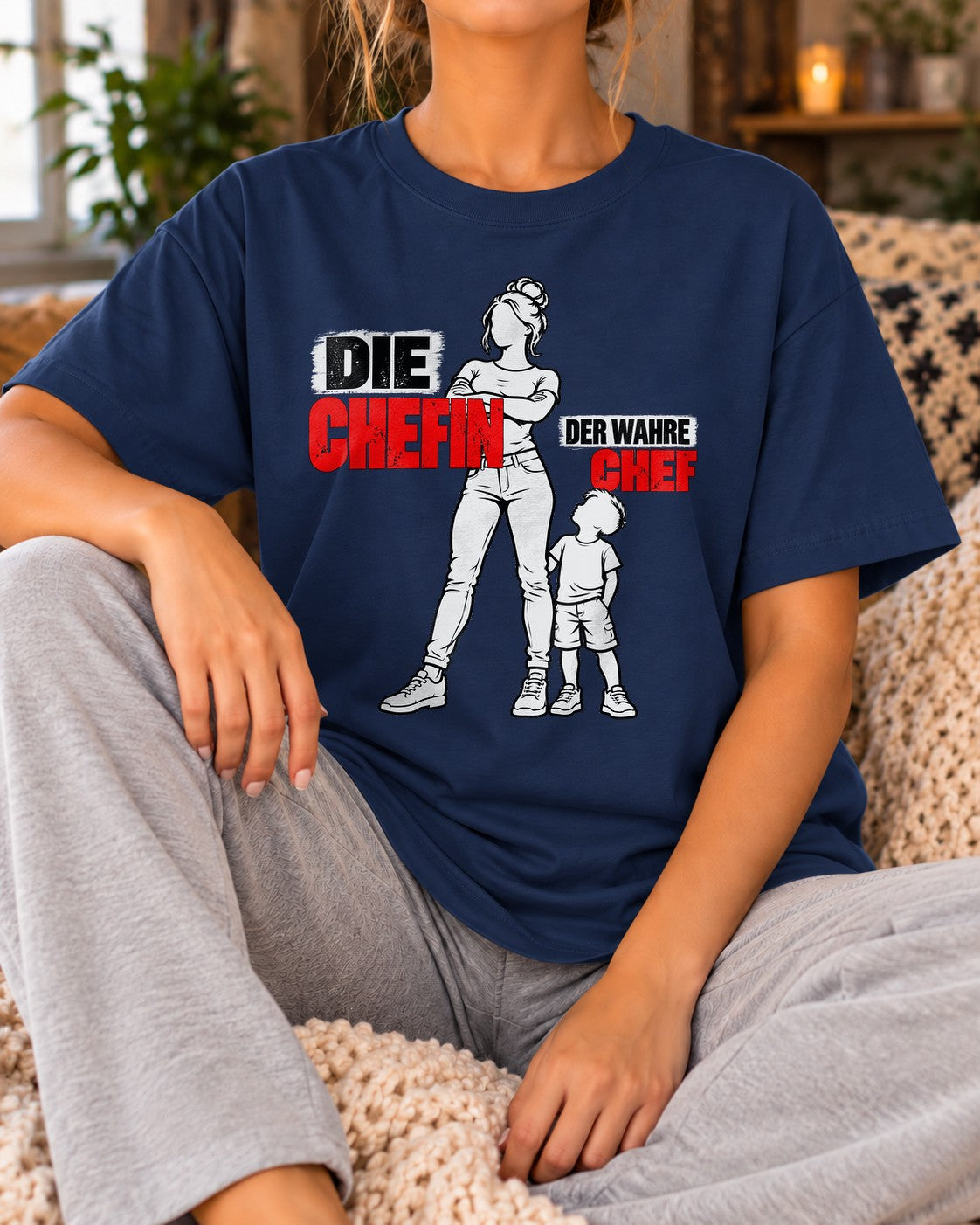Camiseta divertida para mujer con frase de mamá – La jefa, la verdadera jefa, regalo para madre, camiseta divertida oversize