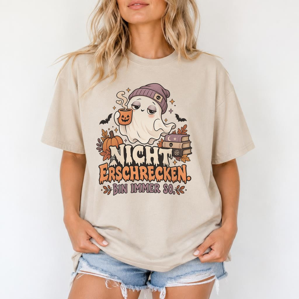 No te asustes, siempre soy así, camiseta para mujer, divertido Halloween, fantasma, café, camiseta con frase, otoño, gótico