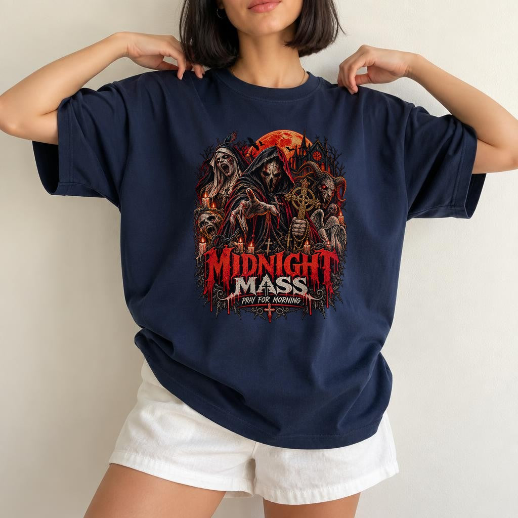 Midnight Mass T-Shirt Herren Gothic Horror Shirt schwarz, Dark Art Metal Festival Tee Unisex