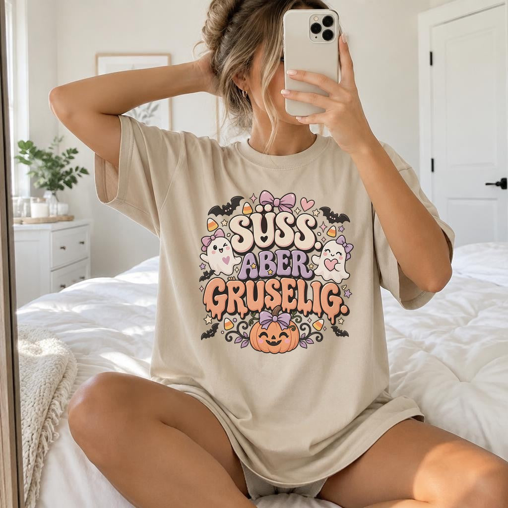 Camiseta de Halloween para mujer "Dulce pero aterradora", camisa kawaii de fantasma y calabaza, top de otoño lindo y espeluznante, regalo para mujer