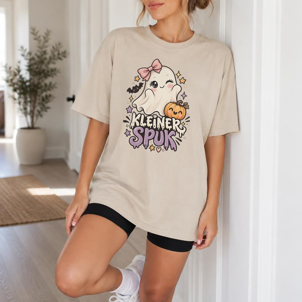 Kleiner Spuk Halloween T-Shirt Damen Oversized Cute Ghost Shirt Herbst Kürbis Kawaii Spooky Season Geschenk