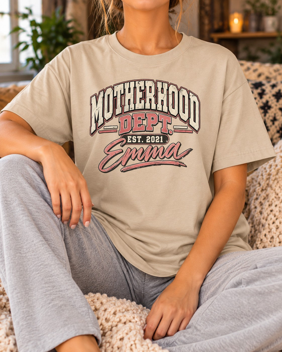 Camiseta personalizada Motherhood Dept con nombre y año a elegir, camiseta de mamá, regalo de nacimiento, Día de la Madre, camiseta vintage para mamá