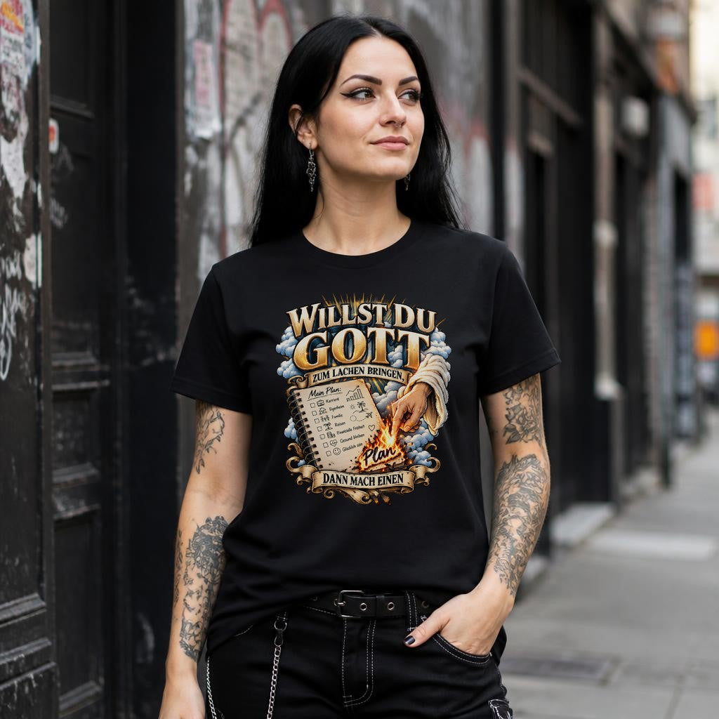 Camiseta para mujer "¿Quieres hacer reír a Dios?", camiseta con frase divertida sobre planes, regalo para mujeres