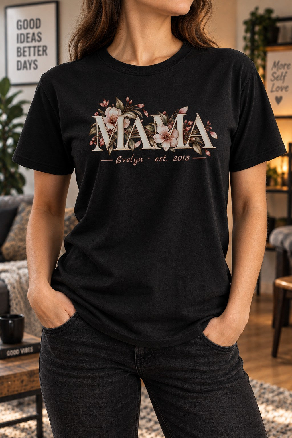 Personalisiert Mama T-Shirt mit Namen & Wunschjahr, florales Damen Shirt, Geschenk für Mutter, Mama Est Shirt