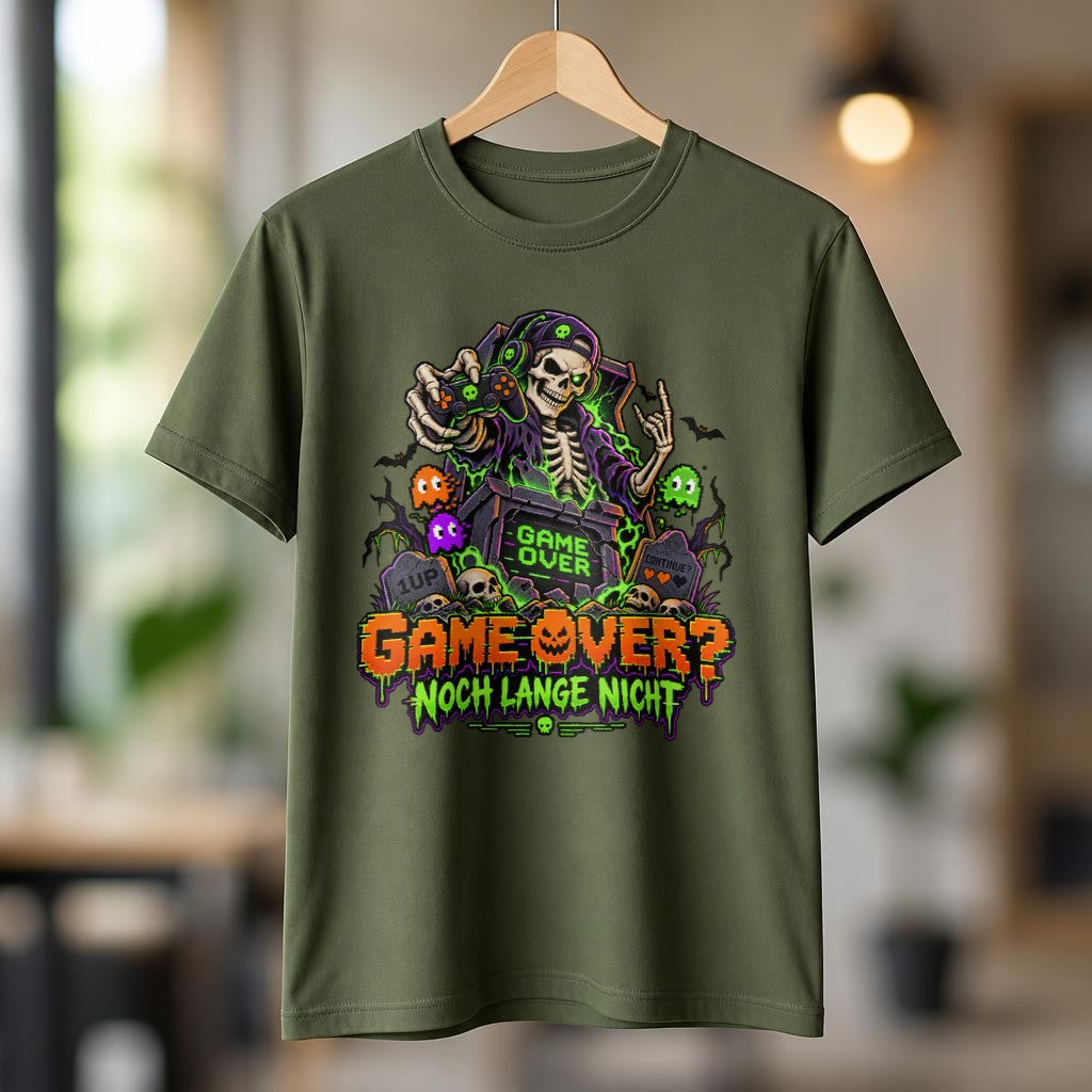 Game Over? Noch lange nicht T-Shirt – Retro Gaming Skull Shirt für Gamer