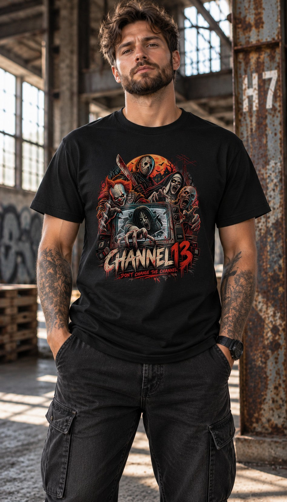 Channel 13 Horror T-Shirt Herren Damen, Halloween Slasher Shirt, Grusel Filmfan Geschenk, Creepy TV Graphic Tee