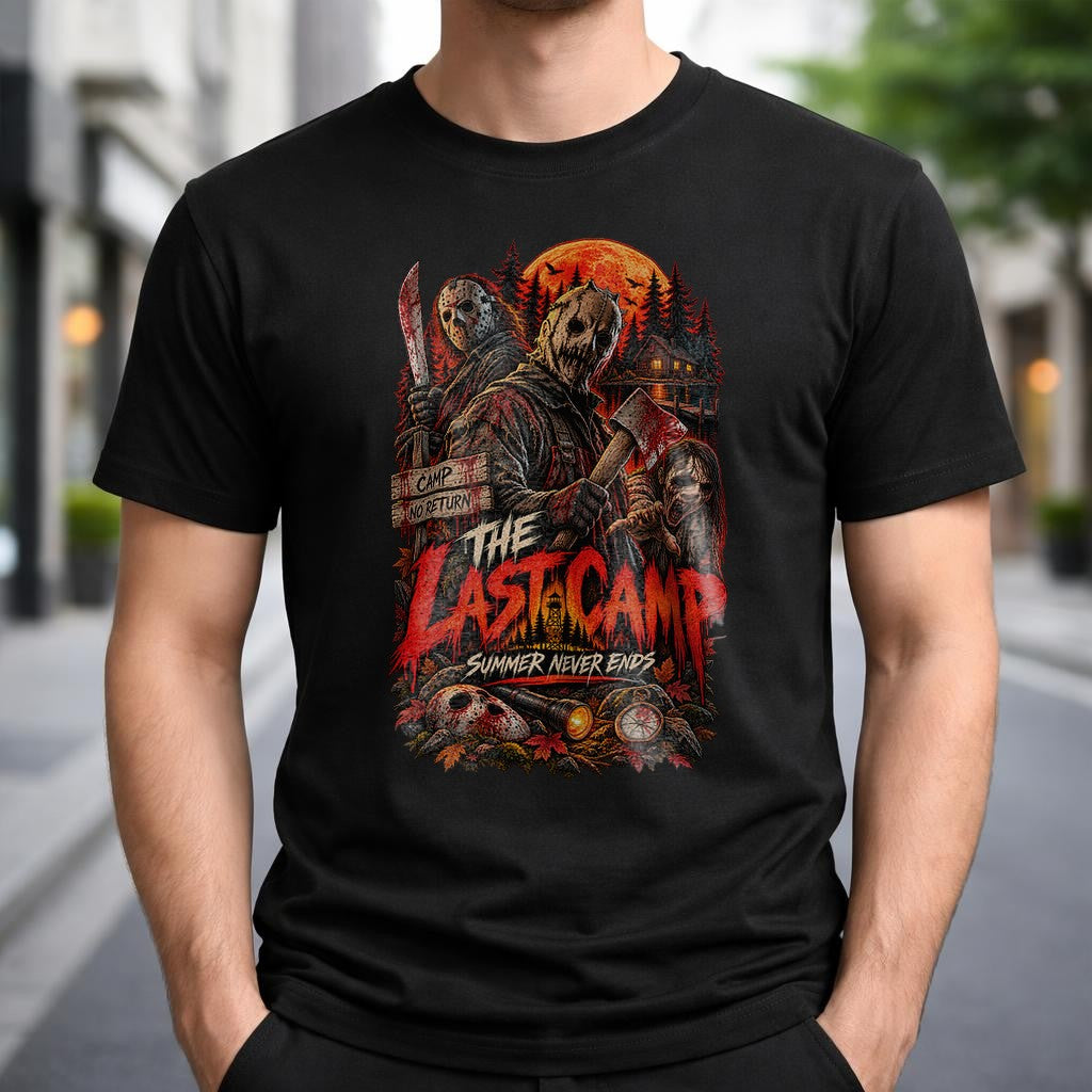 Horror Camp T-Shirt Damen Oversized, The Last Camp Summer Never Ends, Slasher Retro Halloween Shirt Unisex