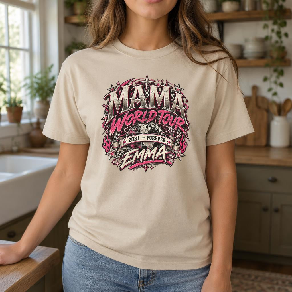Camiseta personalizada "Mama World Tour" con nombre y año a elegir, camiseta vintage de rock para mujer, regalo para mamá