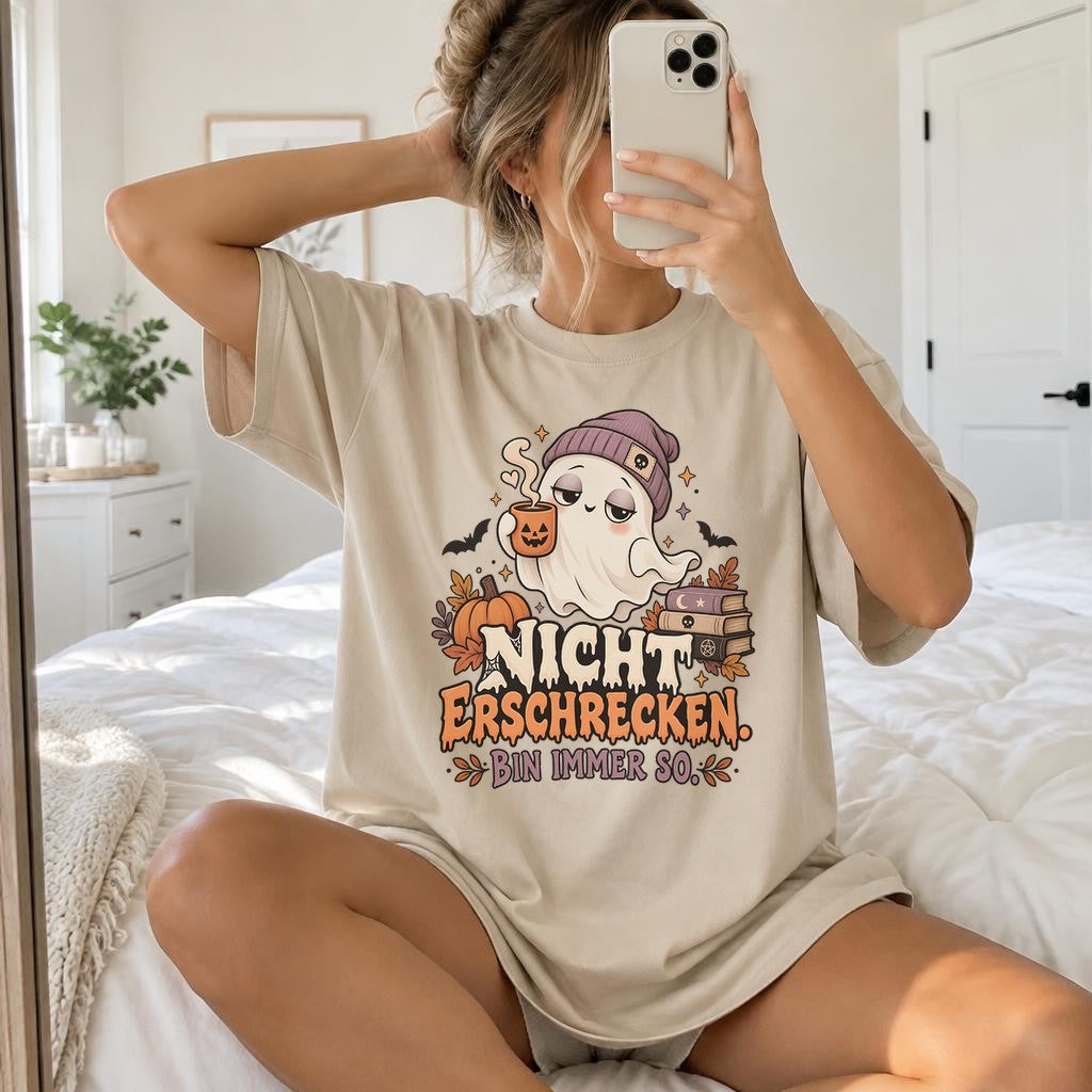 No te asustes, siempre soy así, camiseta para mujer, divertido Halloween, fantasma, café, camiseta con frase, otoño, gótico