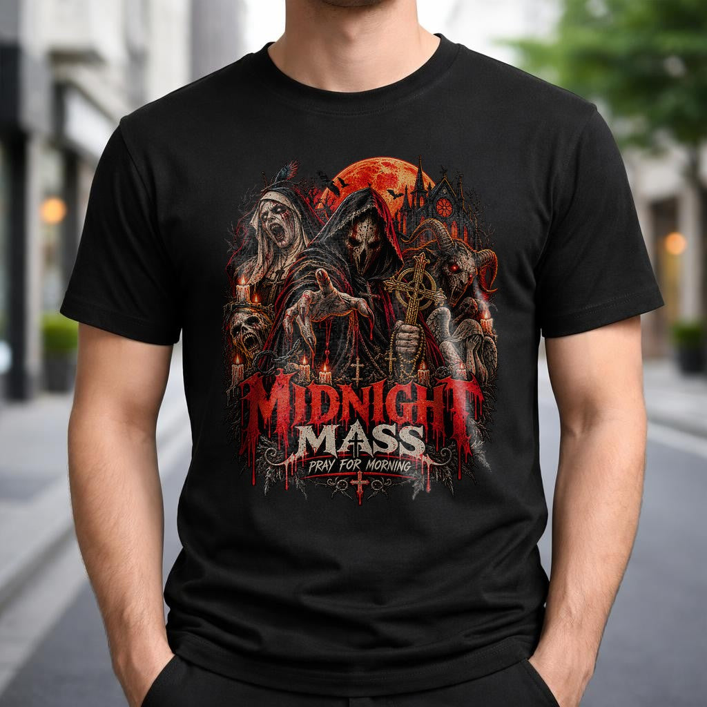 Midnight Mass T-Shirt Herren Gothic Horror Shirt schwarz, Dark Art Metal Festival Tee Unisex