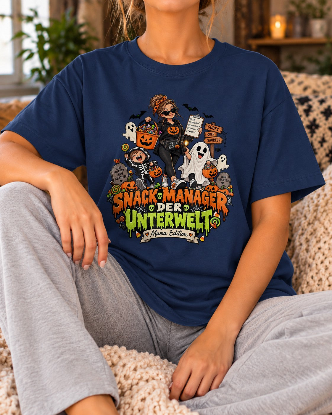 Camiseta «Snack Manager del inframundo, edición mamá», camiseta de Halloween para mamá, divertida camiseta de otoño oversize para mujer