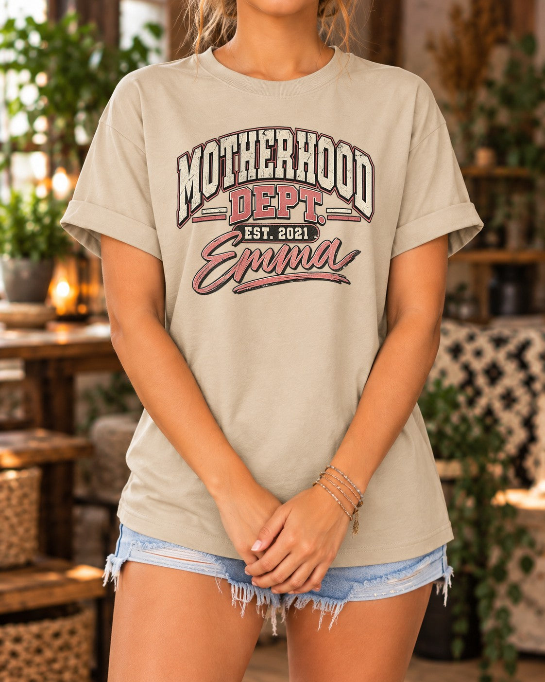 Camiseta personalizada Motherhood Dept con nombre y año a elegir, camiseta de mamá, regalo de nacimiento, Día de la Madre, camiseta vintage para mamá