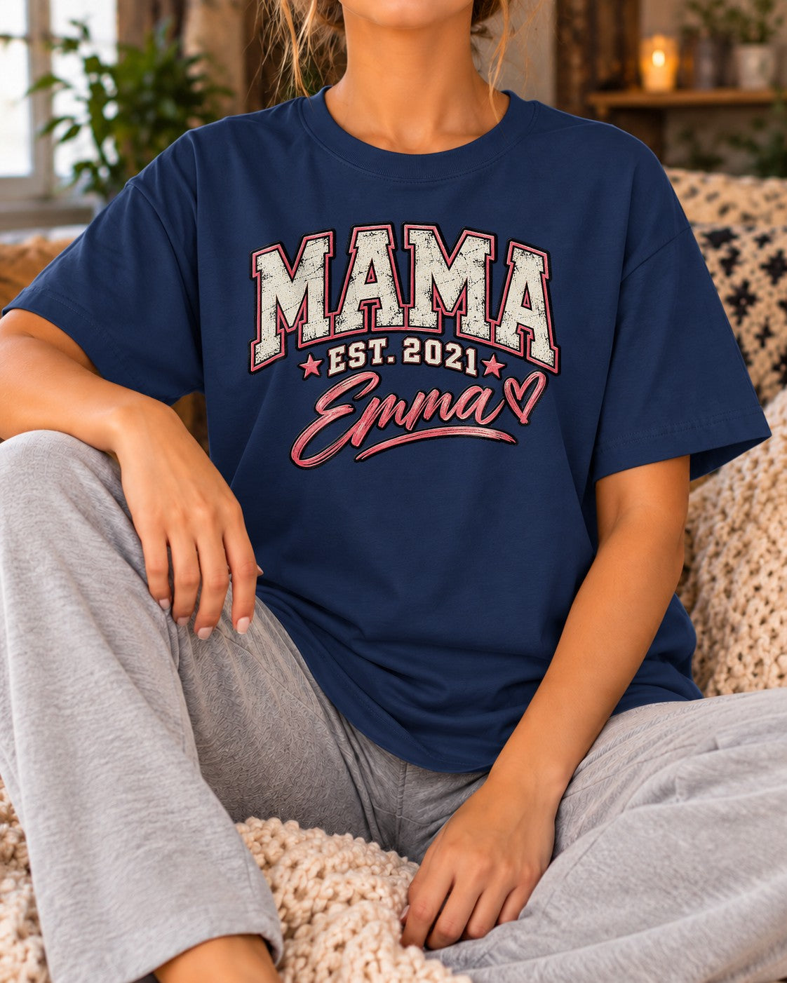 Personalisiert Mama T-Shirt mit Namen & Wunschjahr, Vintage College Shirt Damen, Geschenk für Mutter Geburtstag