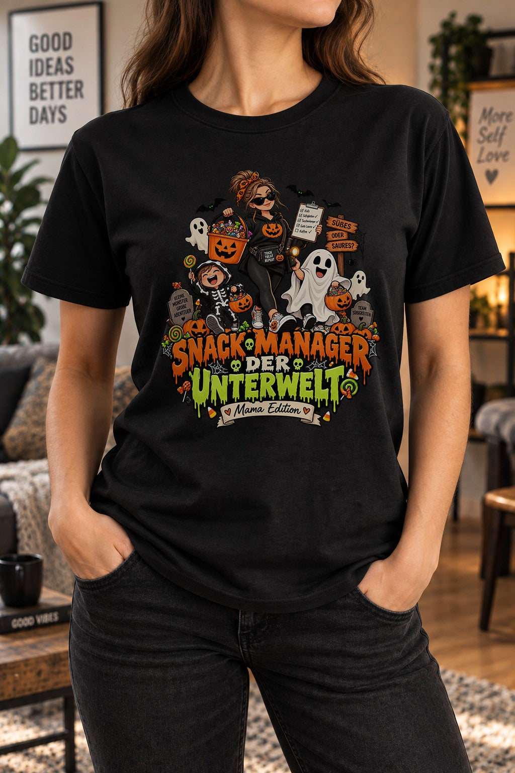 Camiseta «Snack Manager del inframundo, edición mamá», camiseta de Halloween para mamá, divertida camiseta de otoño oversize para mujer