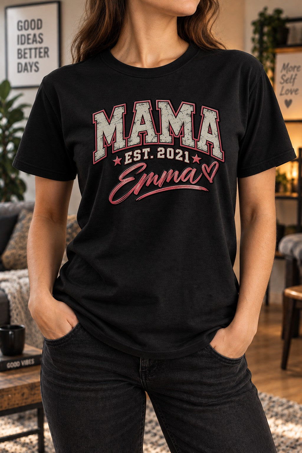 Personalisiert Mama T-Shirt mit Namen & Wunschjahr, Vintage College Shirt Damen, Geschenk für Mutter Geburtstag