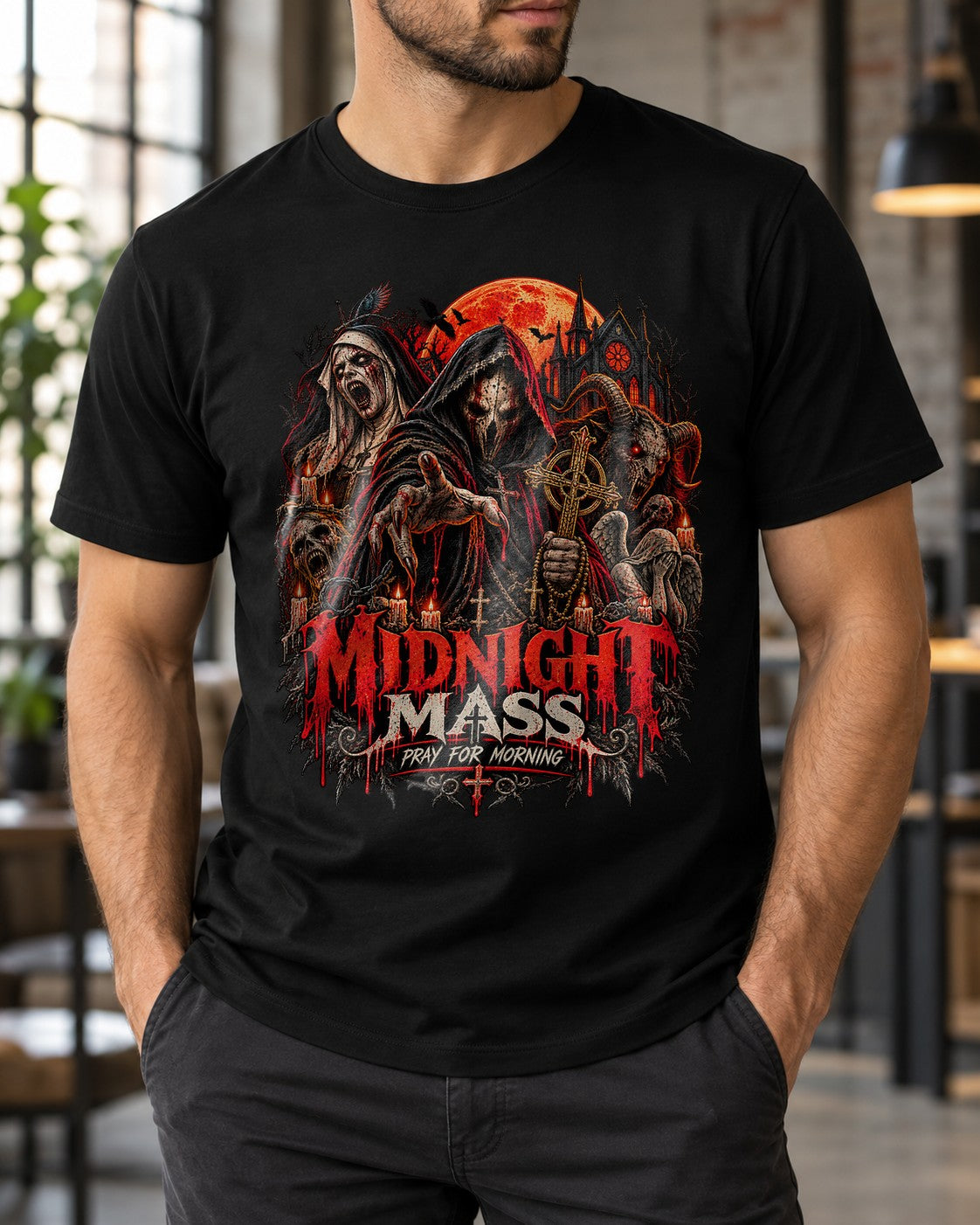 Midnight Mass T-Shirt Herren Gothic Horror Shirt schwarz, Dark Art Metal Festival Tee Unisex