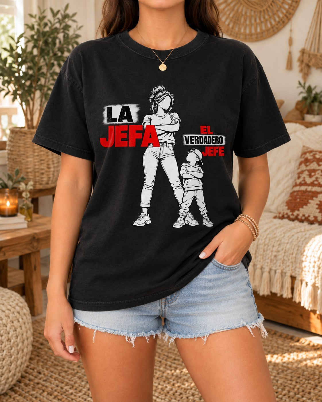 La Jefa El Verdadero Jefe T-Shirt Damen, Lustiges Mama Sohn Shirt, Spanisches Muttertag Geschenk