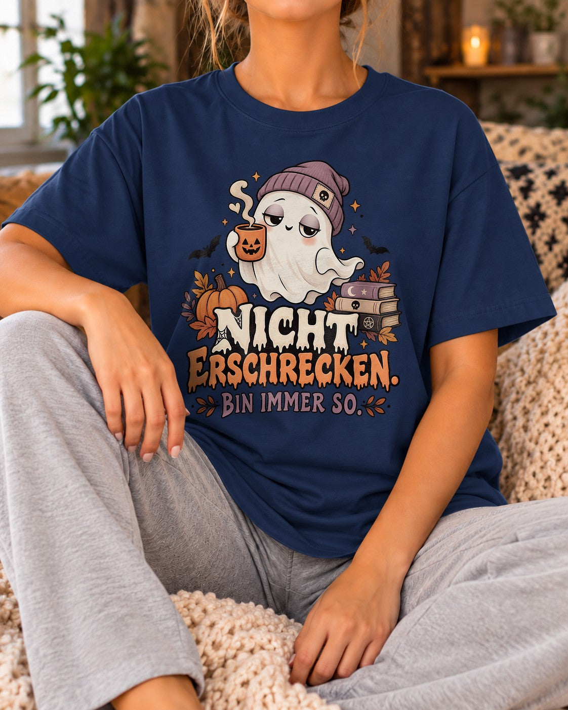 No te asustes, siempre soy así, camiseta para mujer, divertido Halloween, fantasma, café, camiseta con frase, otoño, gótico