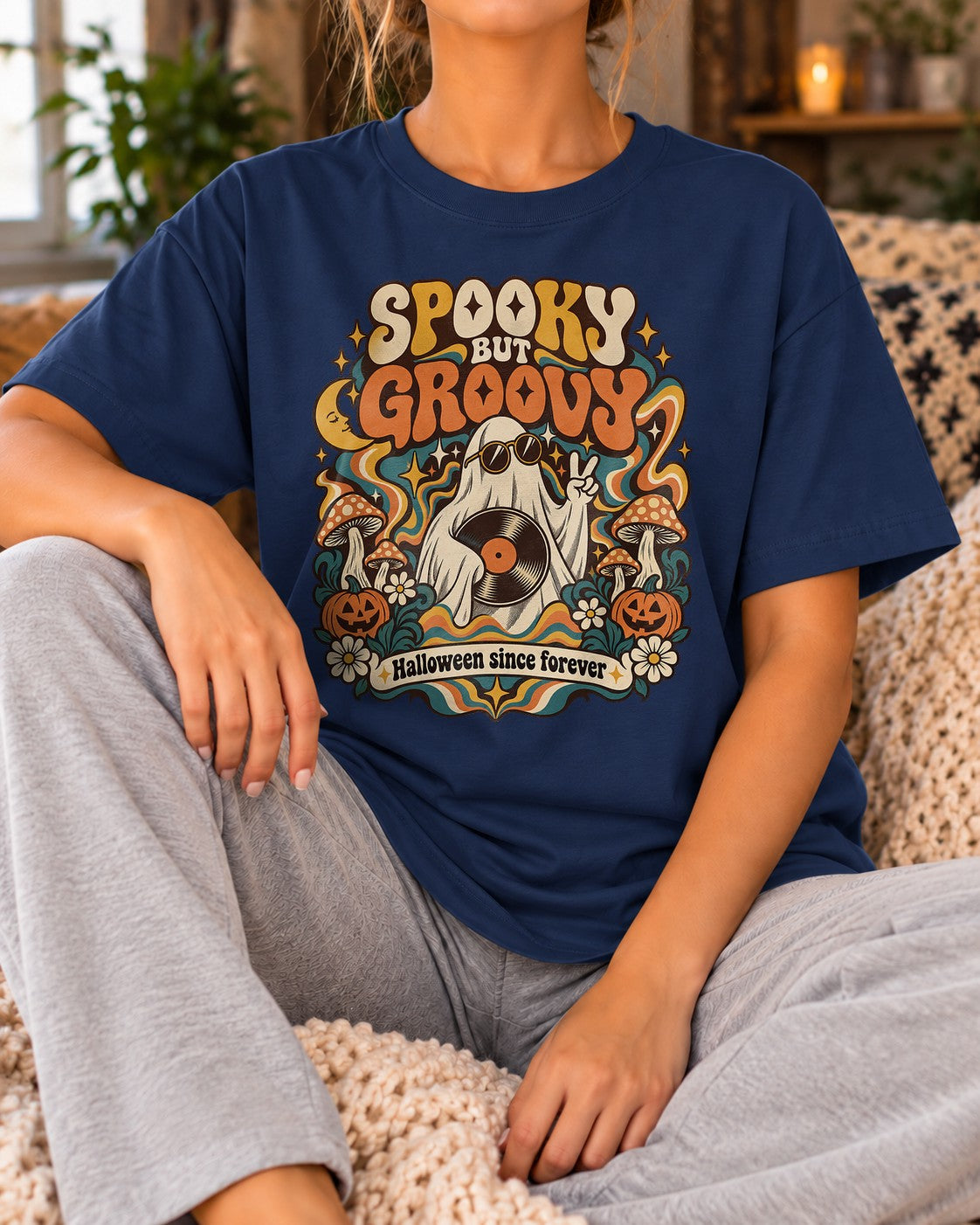 Spooky But Groovy Halloween T-Shirt Damen Retro Ghost Shirt Boho Herbst Vintage Halloween since forever