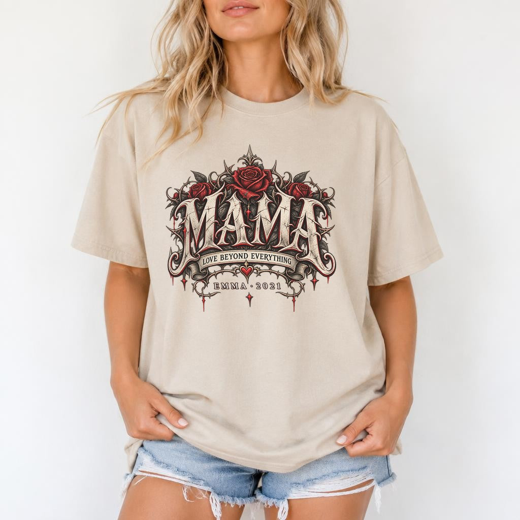 Camiseta personalizada para mamá con nombre y año a elegir, camiseta gótica de rosas para mujer, regalo individual para madre