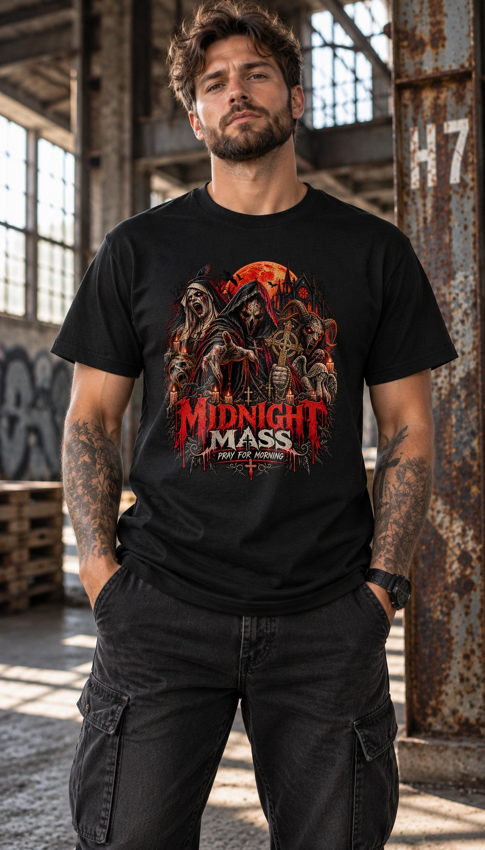 Midnight Mass T-Shirt Herren Gothic Horror Shirt schwarz, Dark Art Metal Festival Tee Unisex