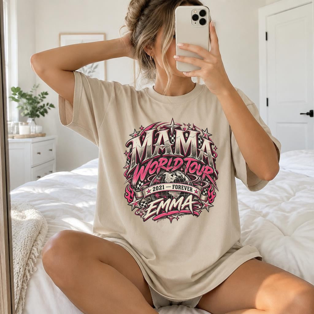 Camiseta personalizada "Mama World Tour" con nombre y año a elegir, camiseta vintage de rock para mujer, regalo para mamá