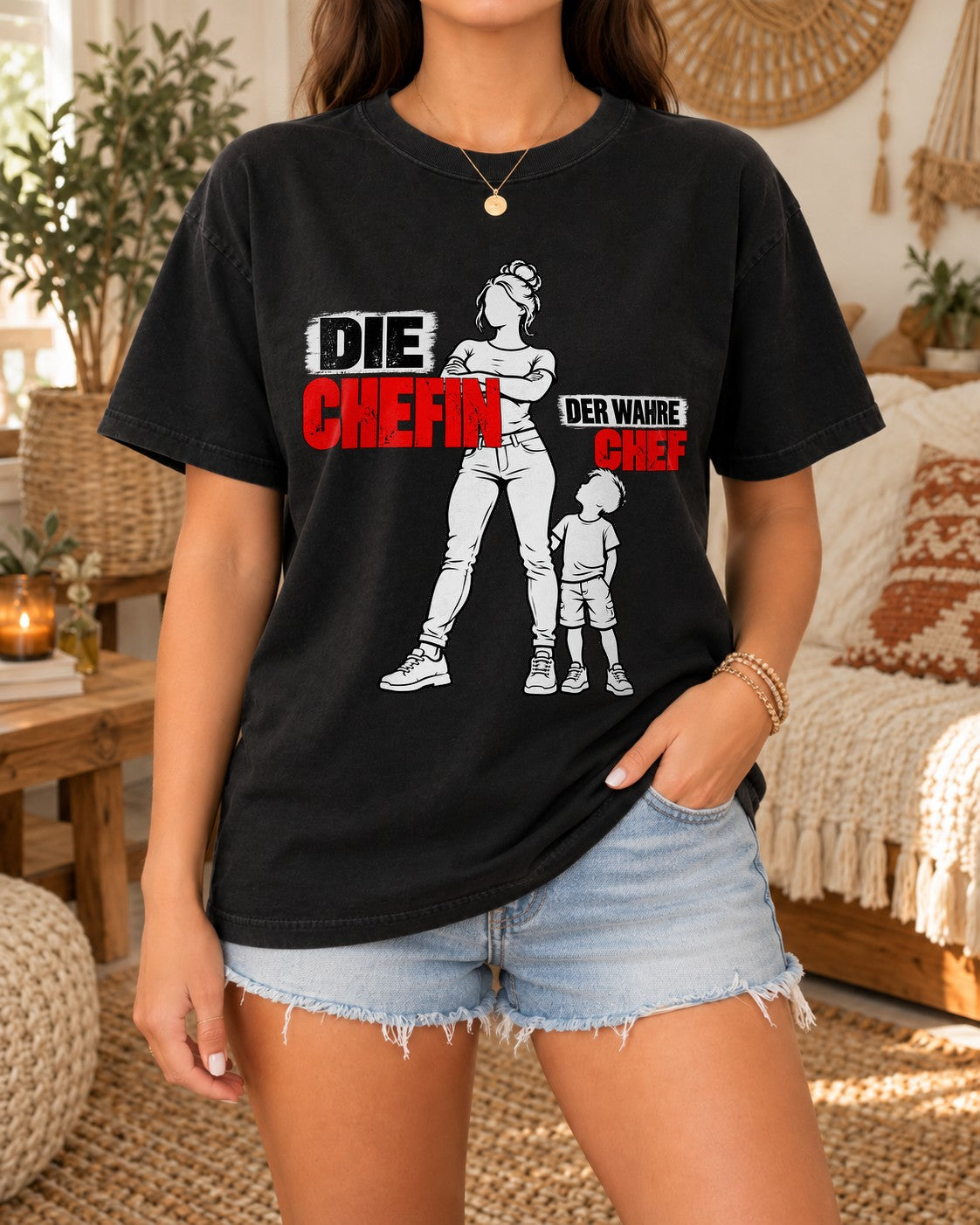 Camiseta divertida para mujer con frase de mamá – La jefa, la verdadera jefa, regalo para madre, camiseta divertida oversize