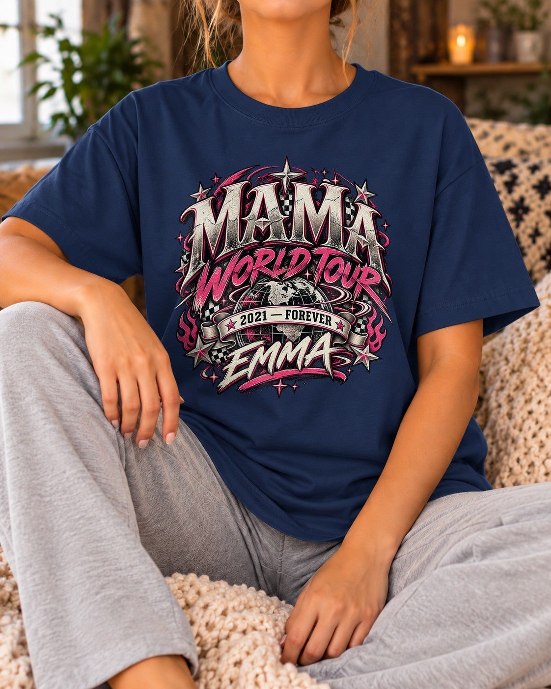 Camiseta personalizada "Mama World Tour" con nombre y año a elegir, camiseta vintage de rock para mujer, regalo para mamá