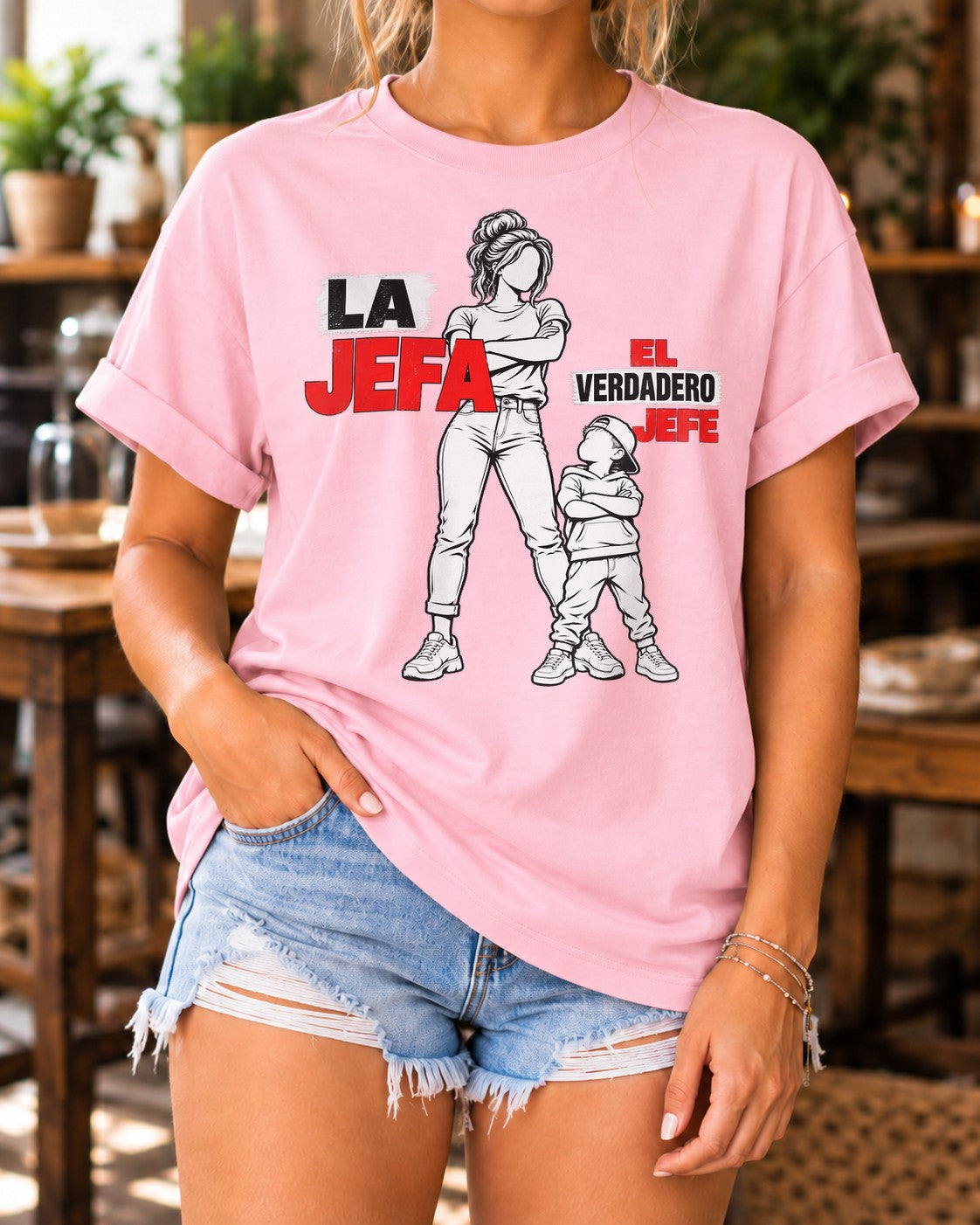 La Jefa El Verdadero Jefe T-Shirt Damen, Lustiges Mama Sohn Shirt, Spanisches Muttertag Geschenk